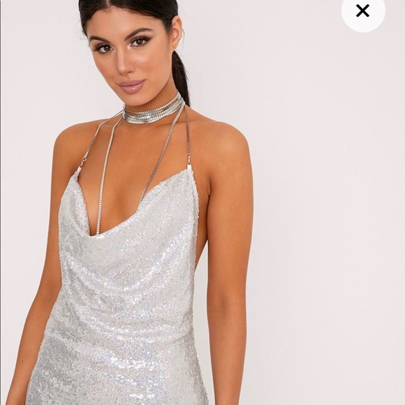 PrettyLittleThing Dresses & Skirts - PrettyLittleThing silver sequin chain dress 🎀